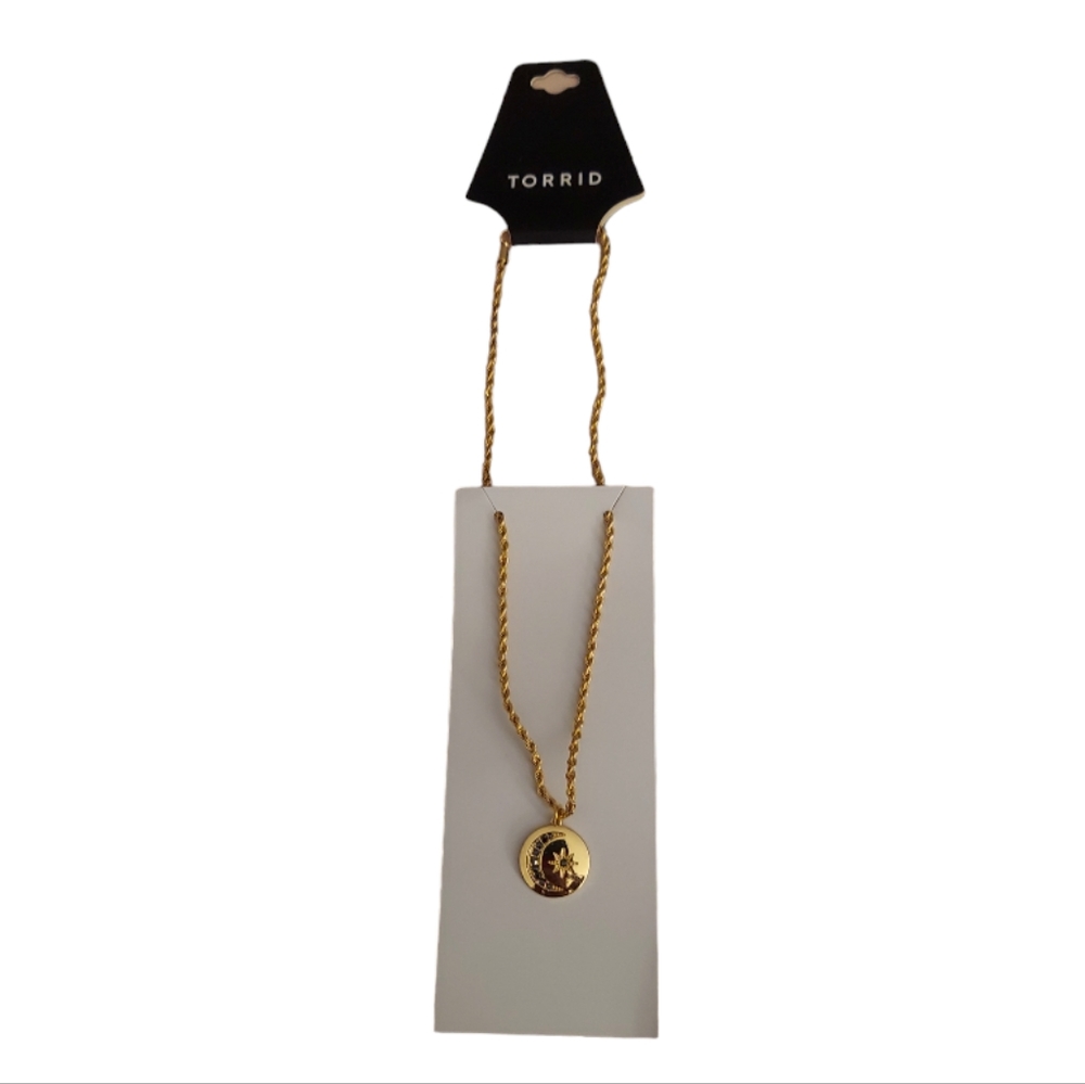 Torrid Crescent Moon Disc Goldtone Necklace-NWT - Picture 9 of 11